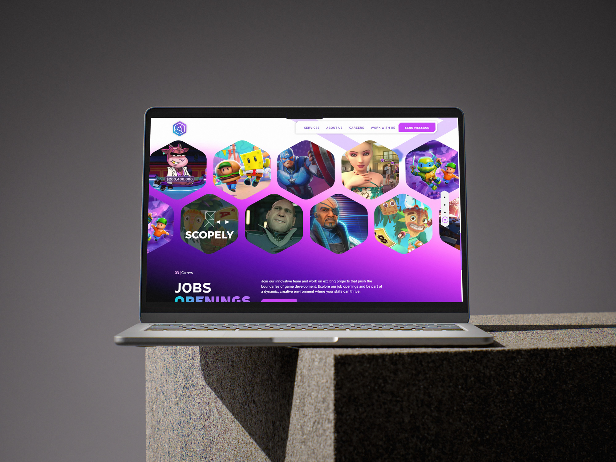 Trick Studios game portfolio displayed in a colorful gallery